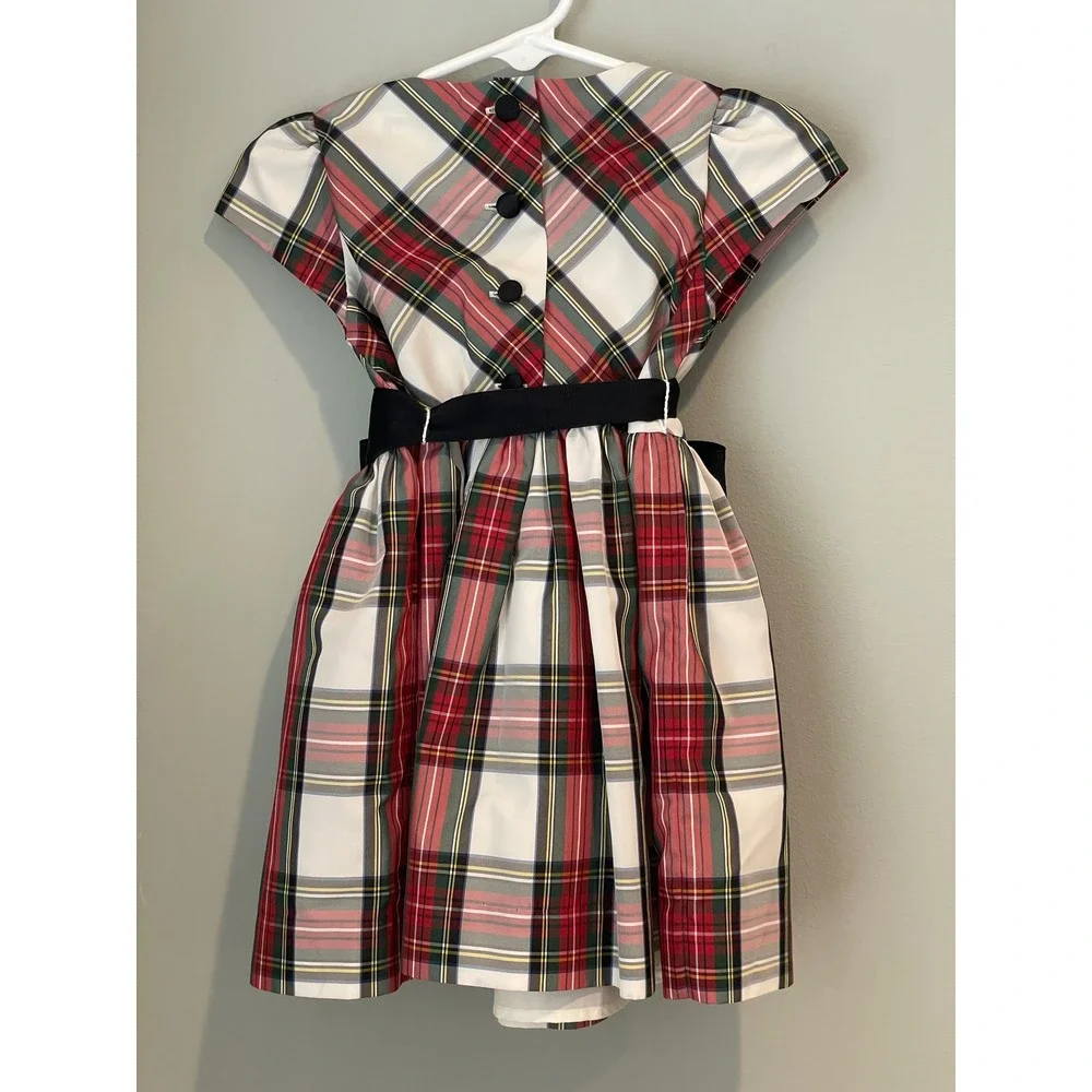 Ralph Lauren Baby Girls Red Green Plaid Holiday Dress Black Bow 12M‎